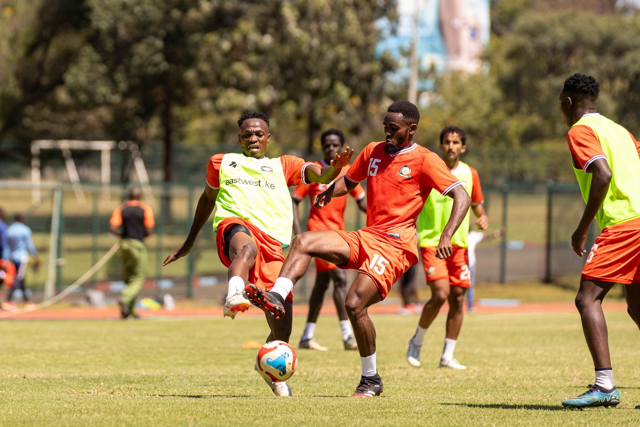 McCarthy's influence felt early as Harambee Stars begin training for Gambia, Gabon ties - Brian Musa and Daniel Sakari battle for the ball in training session at the Ulinzi Sports Complex (C) FKF Media 