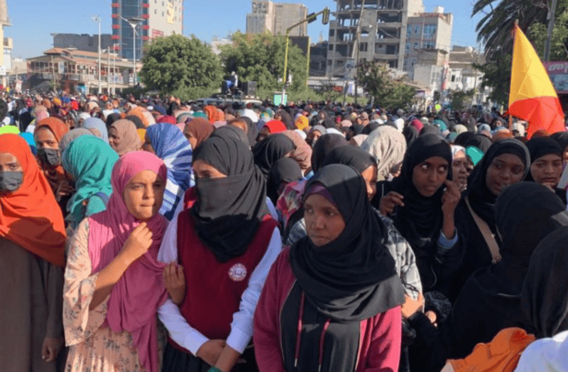 Axum court dismisses case against schools over hijab ban; students and advocates decry rights violations - Thousands of Muslims gathered in Mekelle today, 21 January , 2025, to protest against the failure of schools in Axum to comply with court rulings and directives from the Tigray Regional Education Bureau. (Photo: Addis Standard)