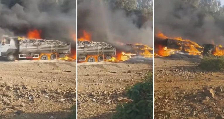 Ambush on sesame-laden trucks in Amhara region leaves one dead, several vehicles destroyed - A screengrab after an attack on heavy trucks transporting sesame from Gondar to Bahir Dar, in the crisis-hit Amhara regional state.