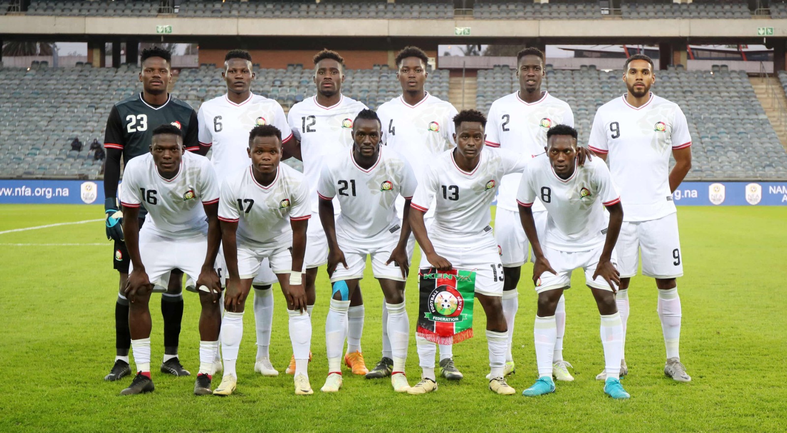 Benni McCarthy eyes fresh start as Harambee Stars face Gambia in World Cup qualifier - Harambee Stars line up before a previous game against Namibia at the Orlando Stadium in South Africa.(Photo.COSAFA Media)