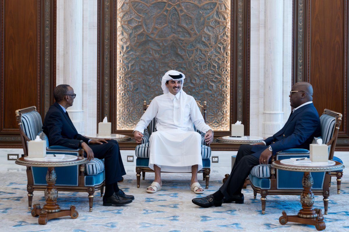 DRC and Rwanda presidents agree to a ceasefire in eastern Congo during Qatar talks - Rwanda's President Paul Kagame, Emir of Qatar Tamim bin Hamad Al Thani, and DRC's Felix Tshisekedi in Doha, Qatar. (Photo: Reuters)