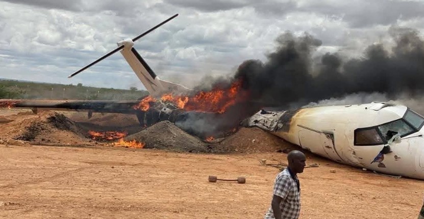 Tragedy as Kenyan aircraft crashes near Mogadishu killing five people on board - The DHC-5D Buffalo cargo plane belonging to Trident Aviation Ltd which crashed in Somalia on March 22, 2025 killing five people.  (Photo: Courtesy) 