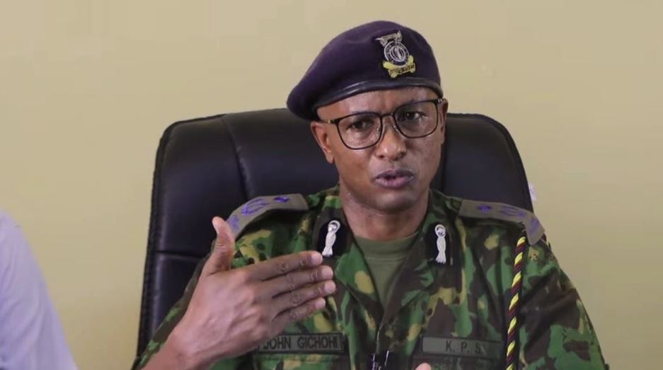 Police arrest two as Wajir fuel station owners decry attacks by armed robbers - Wajir County Police Commander John Gachohi addressing journalists at his office. (Photo: Issa Hussein)