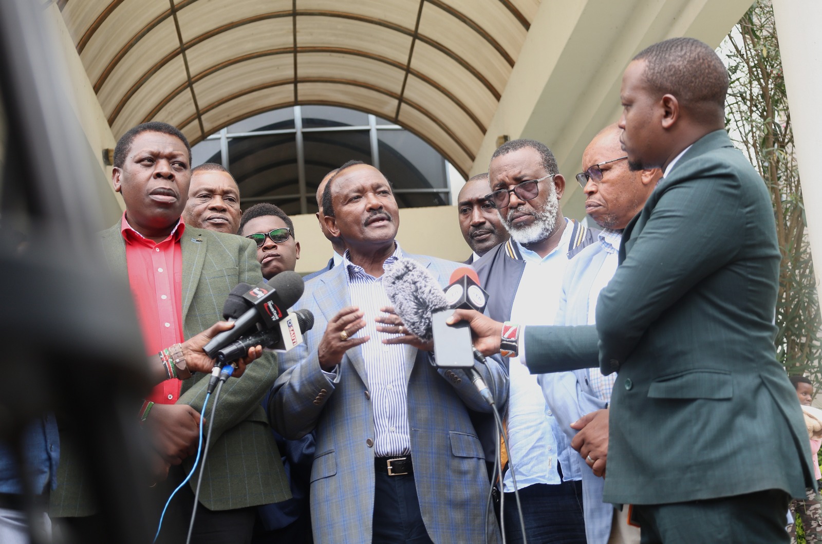 Opposition leaders demand justice amid rising cases of abductions, police brutality - Wiper Democratic Party Leader Kalonzo Musyoka talks to the press outside Karen Hospital on May 27, 2025. (Photo: Courtesy)