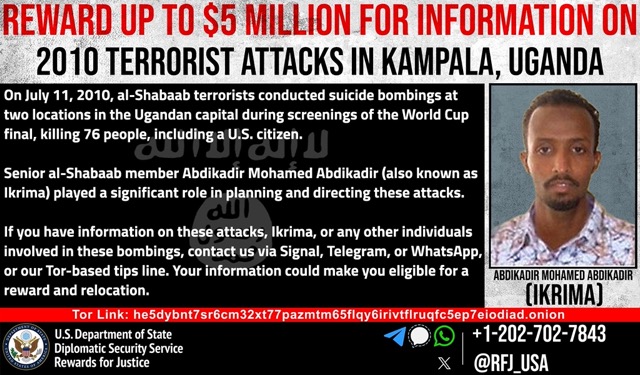 Sh647 million bounty offered for Al-Shabaab leader Abdikadir Ikrima behind 2010 Kampala bombings