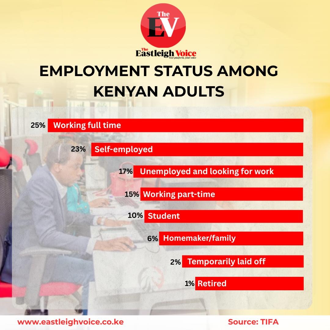 Nearly half of Kenyan adults work full-time amid 17 per cent unemployment challenge