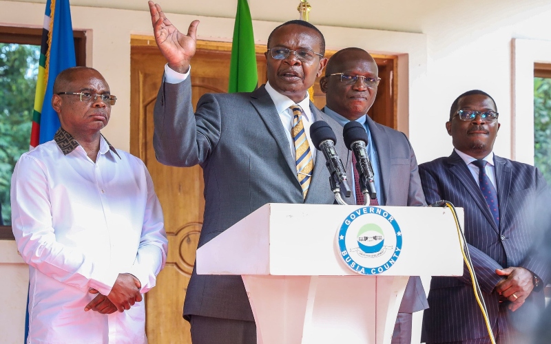 Senators question Busia’s Sh4.9 million consultancy for already classified hospital - Busia Governor Paul Otuoma speaks during the commencement of the week-long "Senate Mashinani" engagement. Left, Senate Speaker Amason Kingi. (Photo:  Amason Kingi/X)