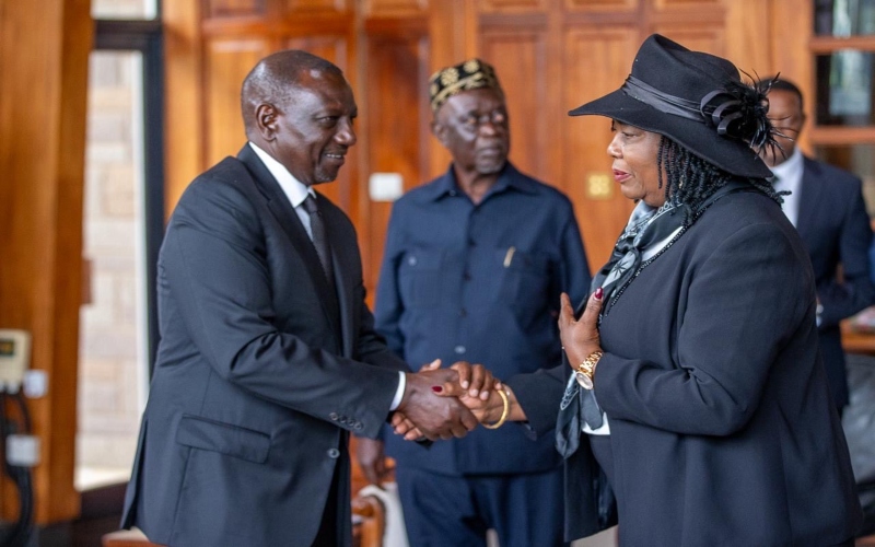 Final salute at Parliament as Ruto joins leaders in paying last respect to Raila - President William Ruto condoles Ida Odinga as Oburu Odinga looks on at Parliament, Nairobi, where Raila Odinga lay in state. (Photo: PCS)