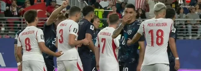 Miguel Almiron first player sent off for covering mouth under new FIFA rule